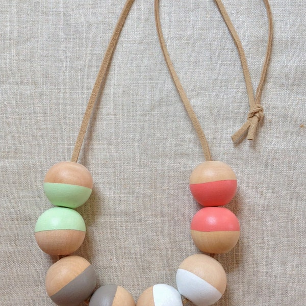 Modern Geometric Wood Bead Necklace