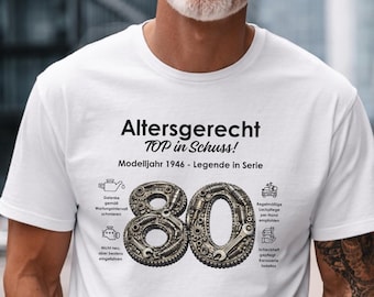 T-Shirt 80. Geburtstag Mann Freund Opa Mechaniker Ihn Idee lustiges Geburtstagsgeschenk Jahrgang 1946 Oldtimer Runder Geburtstag