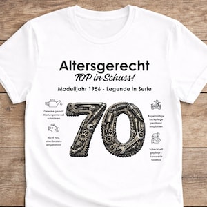 T-Shirt 70. Geburtstag Mann Freund Opa Mechaniker Ihn Idee lustiges Geburtstagsgeschenk Jahrgang 1956 Oldtimer Runder Geburtstag WHITE