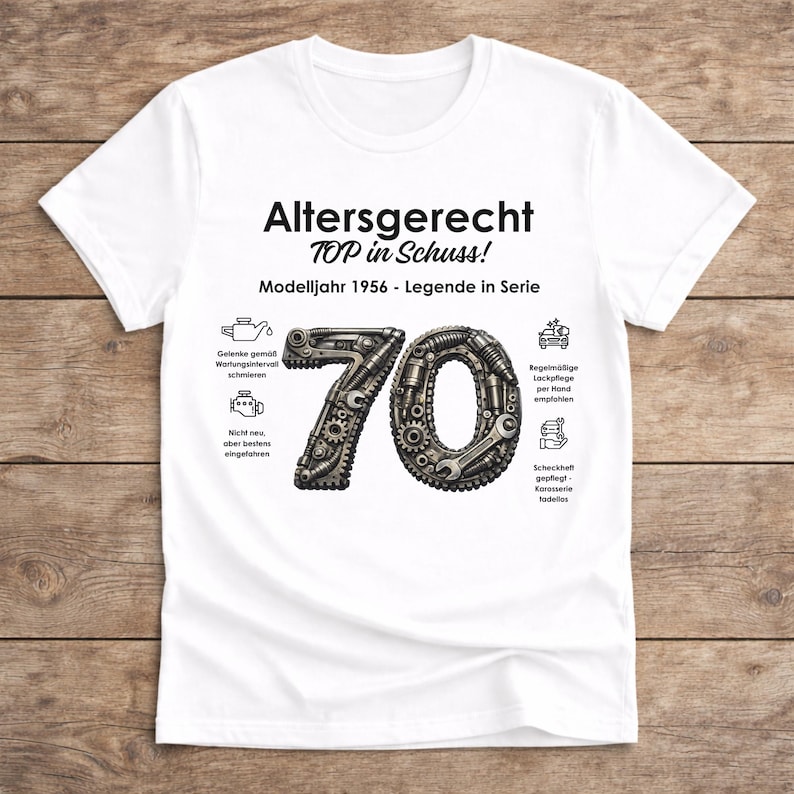 T-Shirt 70. Geburtstag Mann Freund Opa Mechaniker Ihn Idee lustiges Geburtstagsgeschenk Jahrgang 1956 Oldtimer Runder Geburtstag WHITE