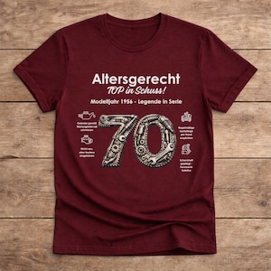 T-Shirt 70. Geburtstag Mann Freund Opa Mechaniker Ihn Idee lustiges Geburtstagsgeschenk Jahrgang 1956 Oldtimer Runder Geburtstag MAROON