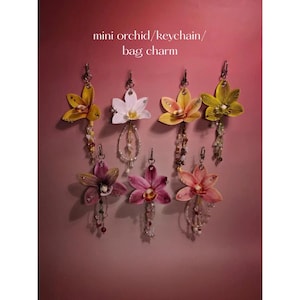 Handmade Orchid Keychain | Beaded Floral Bag Charm
