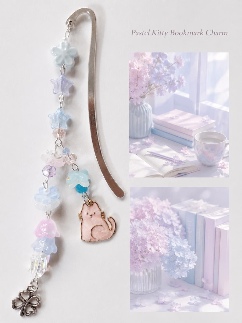 Handmade Pastel Butterfly & Star Beaded Bookmark, Book Lover Gift, Cute Fantasy Reading Accessory pastel knitty
