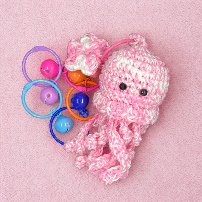 Handmade Crochet Octopus Keychain, Cotton Yarn Mood Plush Accessory Style 11