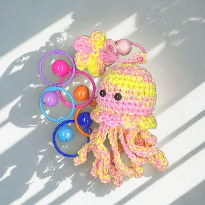 Handmade Crochet Octopus Keychain, Cotton Yarn Mood Plush Accessory Style 5