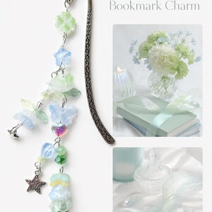 Handmade Pastel Butterfly & Star Beaded Bookmark, Book Lover Gift, Cute Fantasy Reading Accessory mint blossom