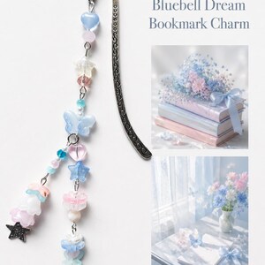 Handmade Pastel Butterfly & Star Beaded Bookmark, Book Lover Gift, Cute Fantasy Reading Accessory bluebell dream