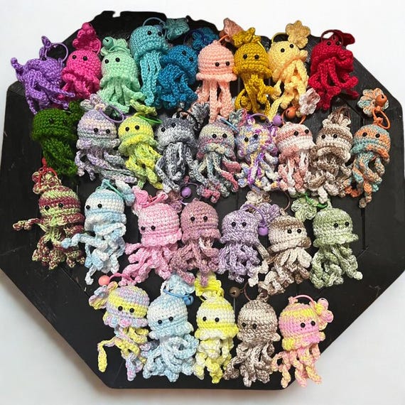 Handmade Crochet Octopus Keychain, Cotton Yarn Mood Plush Accessory