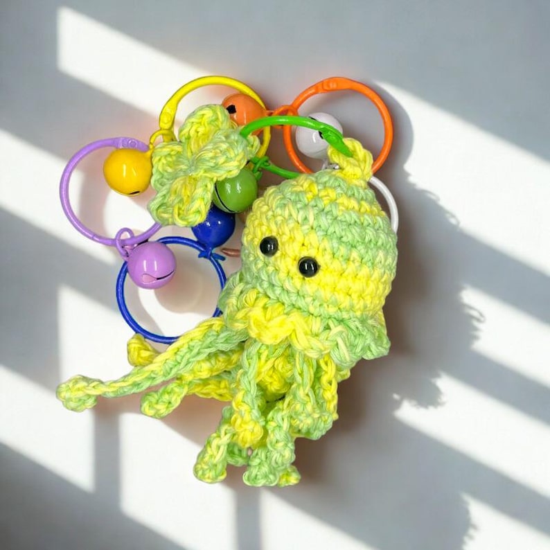 Handmade Crochet Octopus Keychain, Cotton Yarn Mood Plush Accessory Style 6