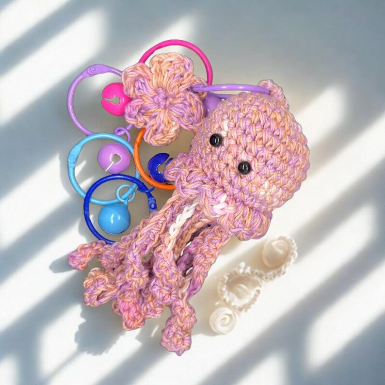 Handmade Crochet Octopus Keychain, Cotton Yarn Mood Plush Accessory Style 2