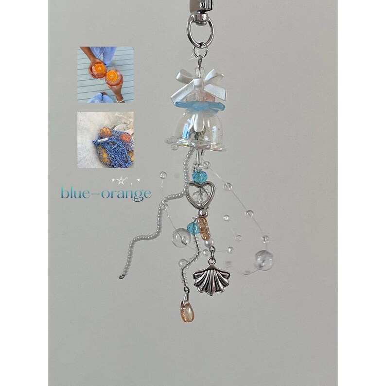 Handmade Jellyfish Keychain – Ocean Theme Bag Charm blue-orange