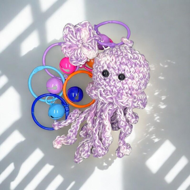 Handmade Crochet Octopus Keychain, Cotton Yarn Mood Plush Accessory Style 10