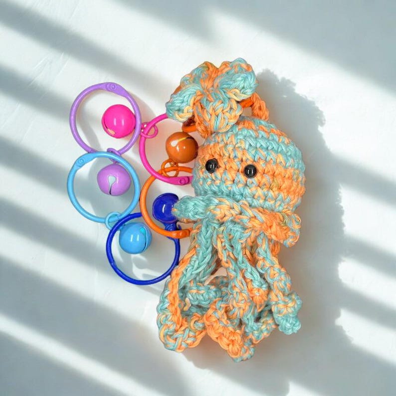 Handmade Crochet Octopus Keychain, Cotton Yarn Mood Plush Accessory Style 7