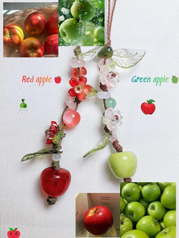 Handmade Fruit Phone Charm – Apple, Peach, Mandarin Beaded Strap