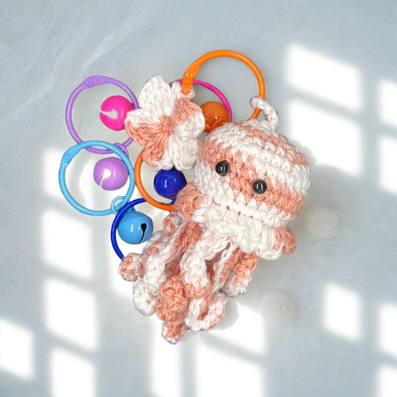 Handmade Crochet Octopus Keychain, Cotton Yarn Mood Plush Accessory Style 14