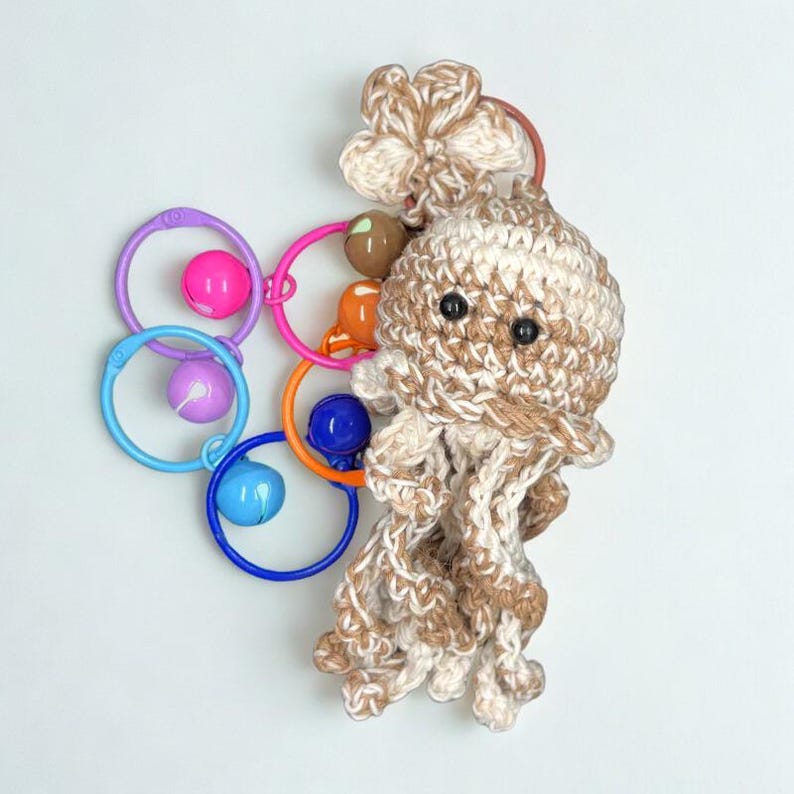 Handmade Crochet Octopus Keychain, Cotton Yarn Mood Plush Accessory Style 13