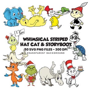 Dr Seuss Characters Clipart Bundle, Storybook SVG PNG Files (Digital Download)
