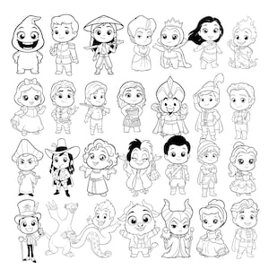 Sagolik prinsessa prins skurkar linjeteckningar clipart-paket (48 PNG SVG) bild 3