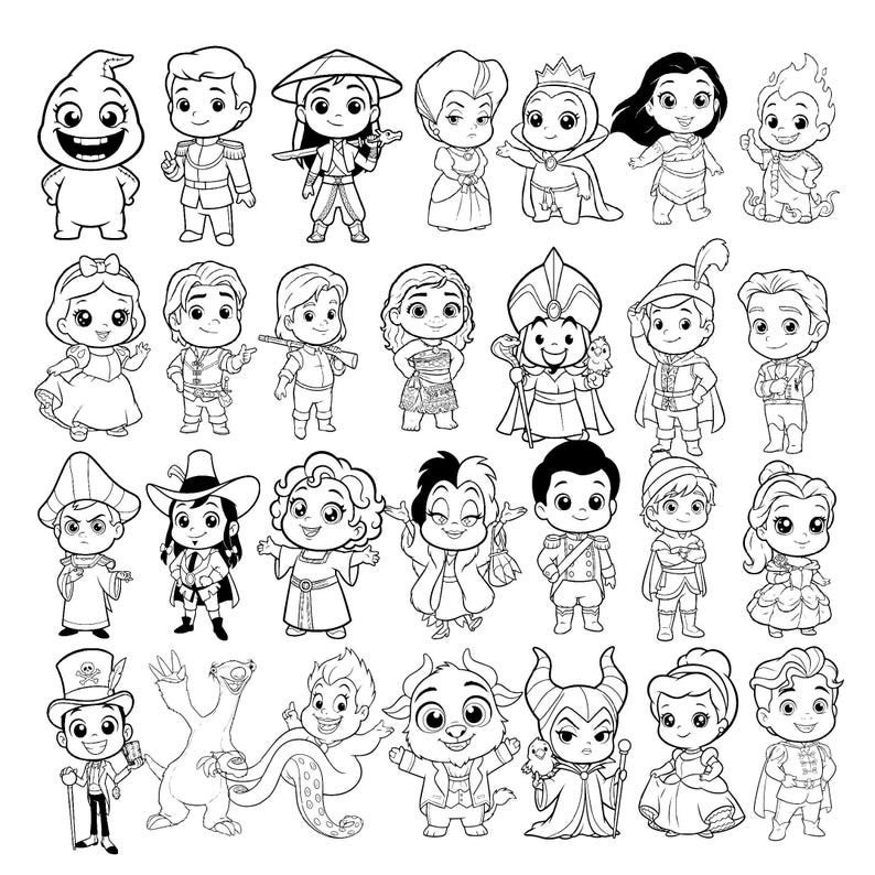 Sagolik prinsessa prins skurkar linjeteckningar clipart-paket (48 PNG SVG) bild 3