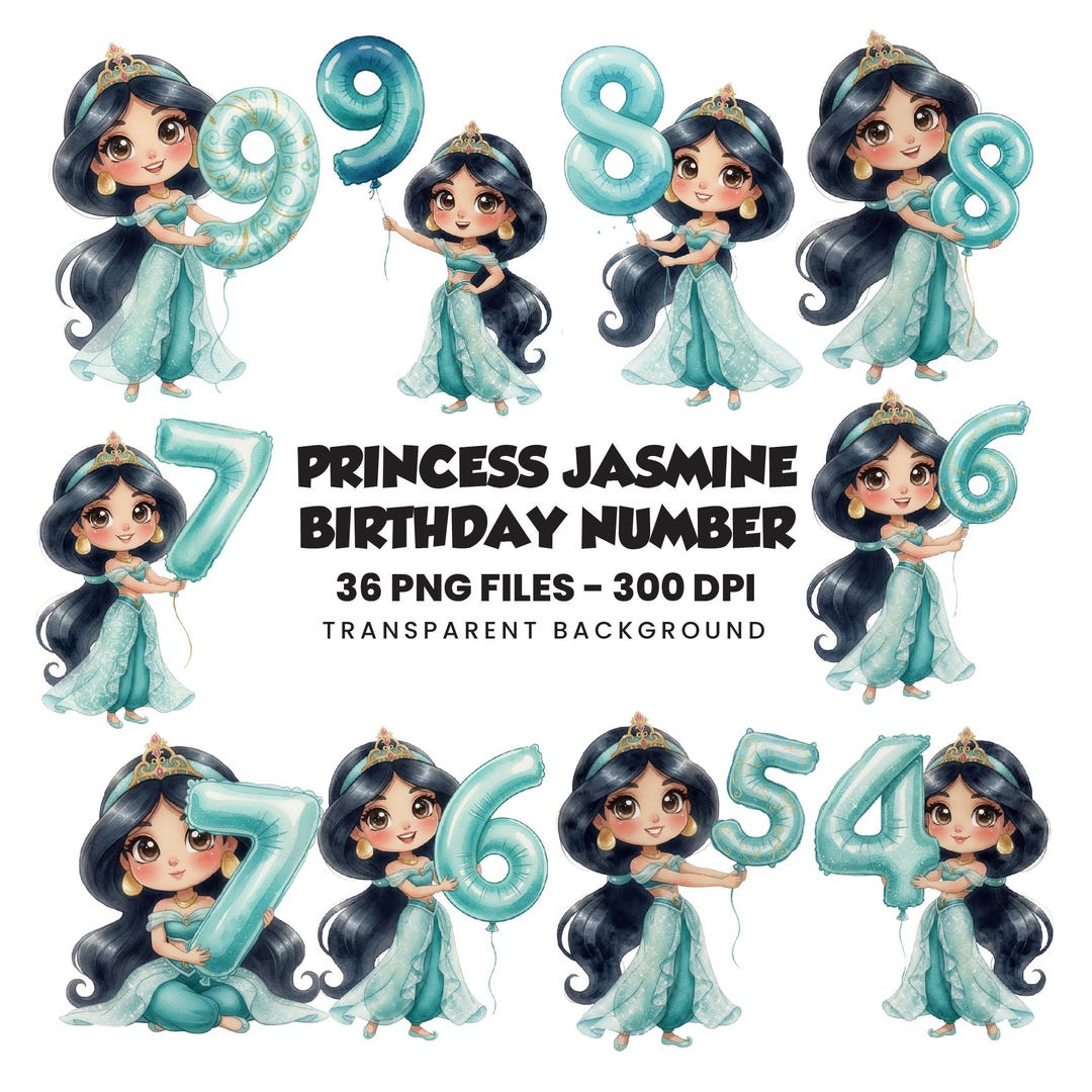 Desert Princess Birthday Numbers 1-10 PNG, Teal Dress Princess With ...