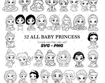 Baby Princess SVG-paket, Sago-ClipArt, Linjeteckningar (Digital Nedladdning)
