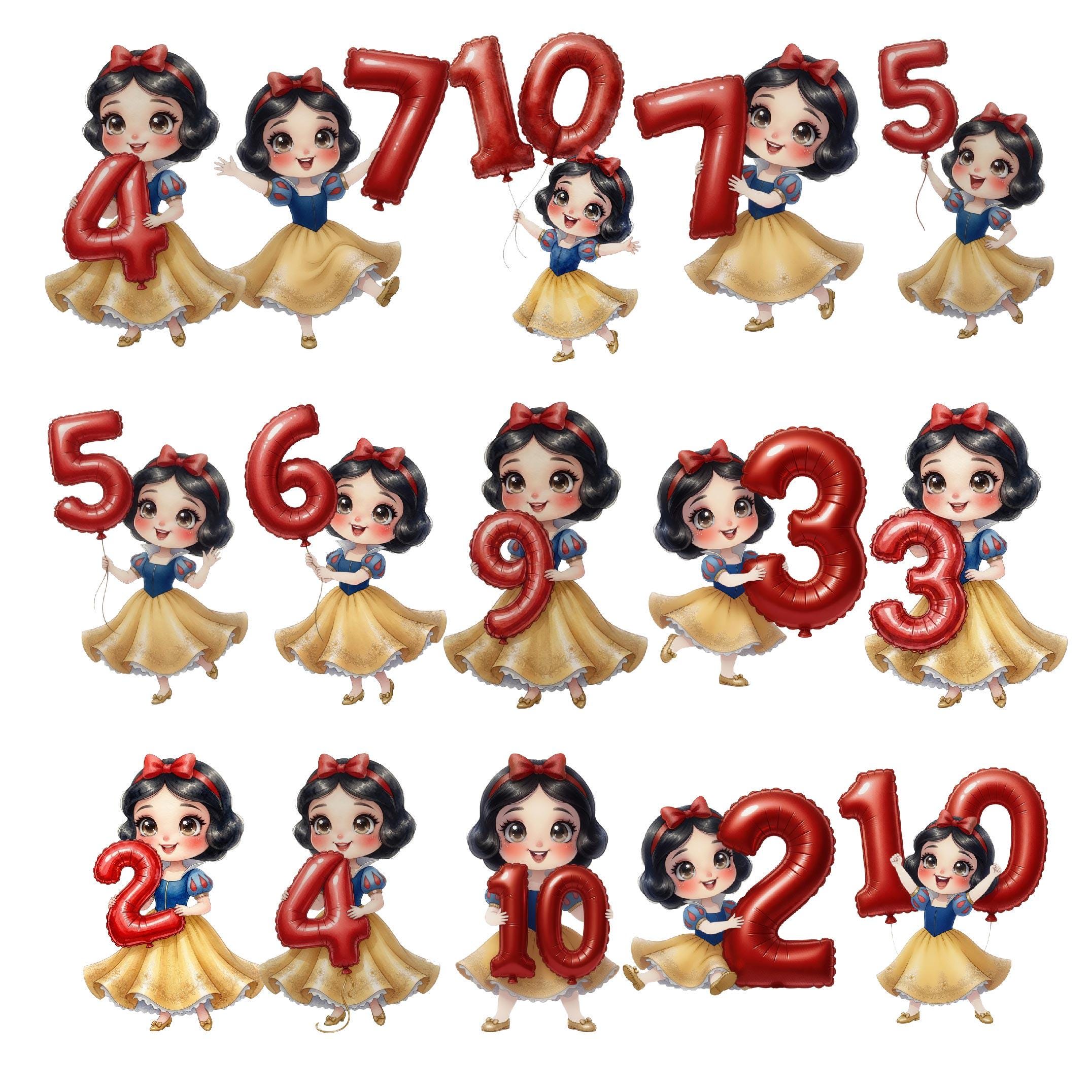 Snow Princess Birthday Numbers 1-10 PNG, Cute Princess With Red ...
