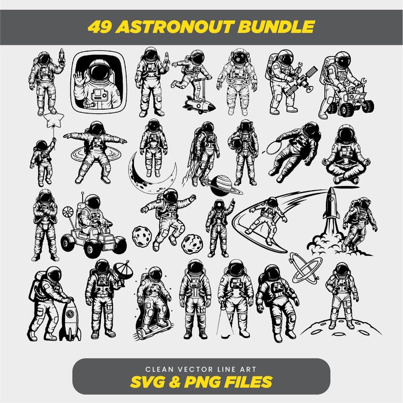 Astronaut Text 49 Astronaut SVG Bundle, Space Line Art Clipart, NASA Inspired Vector ...