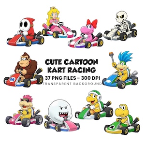 Mario Kart Characters Clipart Bundle, Racing Game PNG Files (Digital Download)
