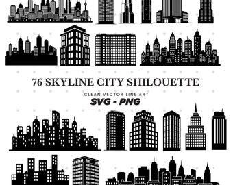 76 stadssilhuett silhuett SVG-paket, urban clipart (digital nedladdning)