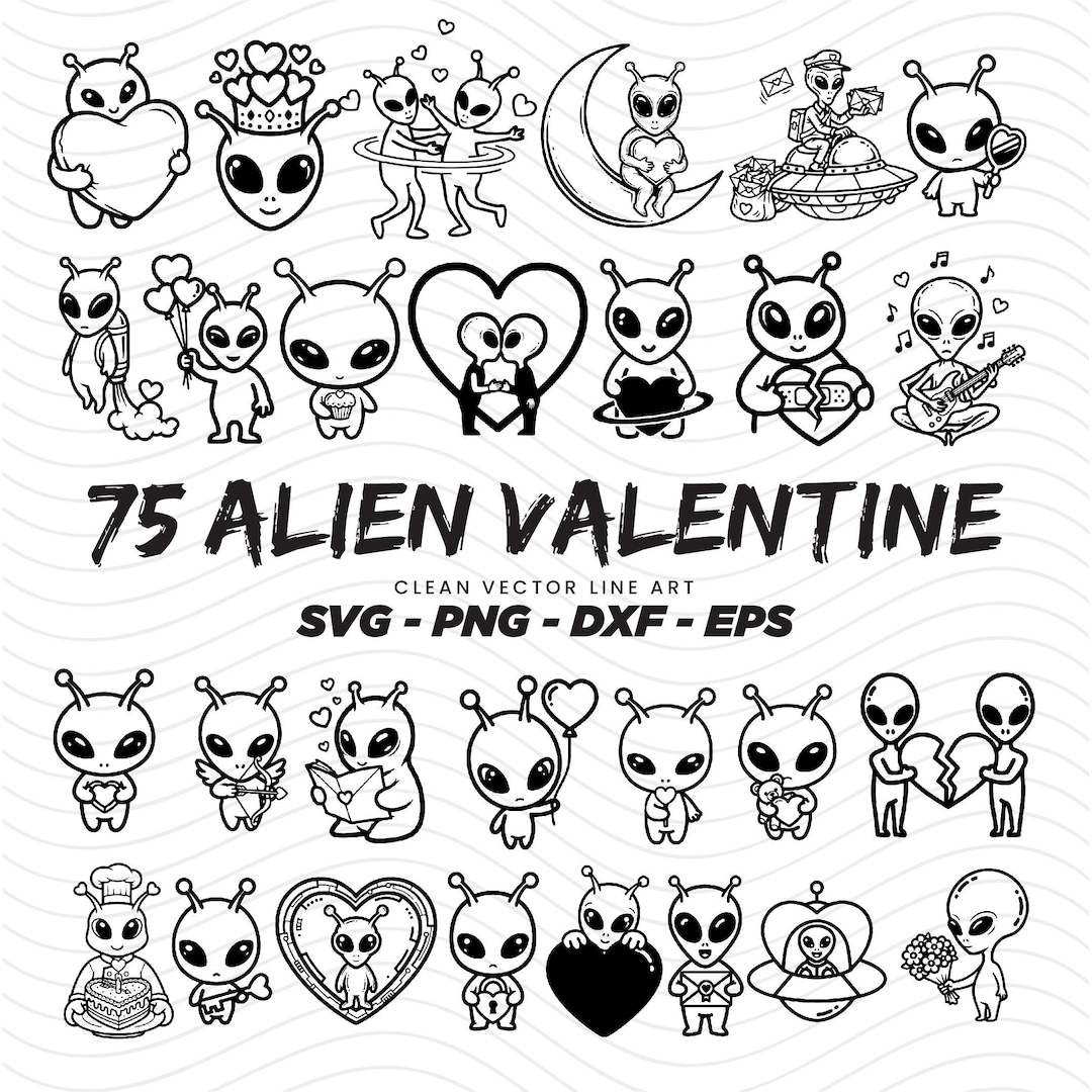 Alien Valentine Clipart | 75 Alien Love Designs (svg, Png, Dxf, Eps) - Etsy