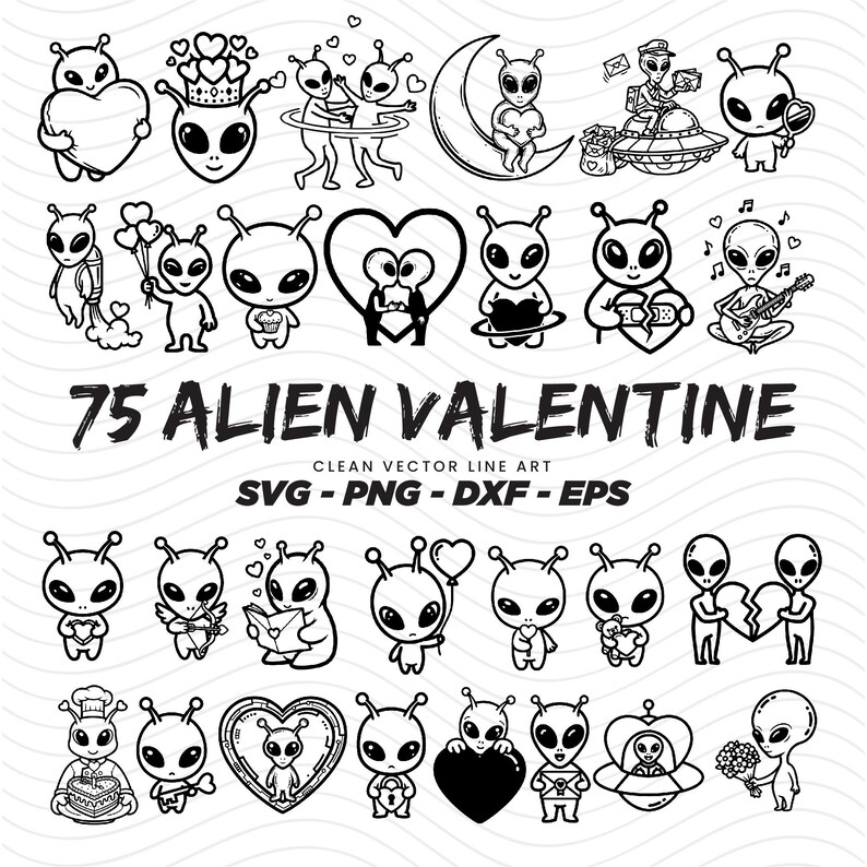 Alien Valentine Clipart | 75 Alien Love Designs (svg, Png, Dxf, Eps) - Etsy