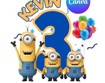 Minions födelsedagstårtdekoration PNG, gula seriefigurer, barnfest Clipart (digital nedladdning)