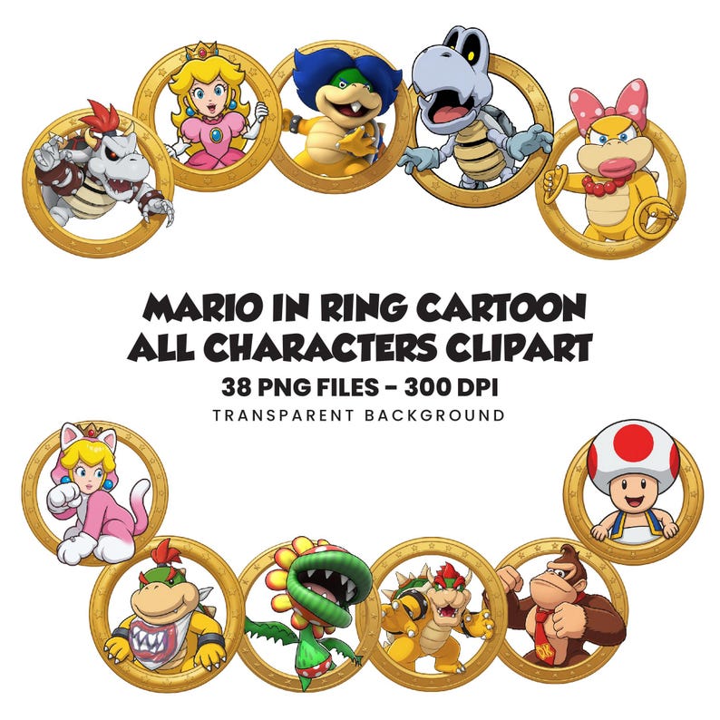 Mario Rings Mario Characters Clipart, Gold Ring Graphics, Birthday Party Design (38 ...