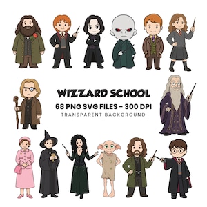 Wizard School Chibi Clipart Bundle, Magic Characters SVG PNG (Digital Download)