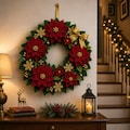 Crochet Christmas Wreath Pattern | Poinsettia Wreath Crochet | Holiday Door Wreath DIY | Festive Home Decor Pattern | Xmas Crochet