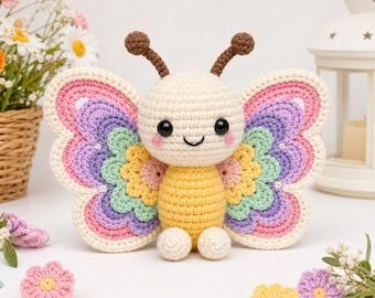 Schmetterling häkeln Muster PDF, niedlicher Amigurumi Schmetterling Plüschtier, Blumen häkeln Tier DIY, anfängerfreundlicher Download