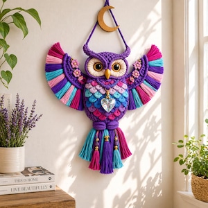 Makramé Uggla Väggbonad STL Boho Uggla Dekor 3D Utskriftsfil Färgglad Uggla Ornament STL Handgjord Stil Uggla STL