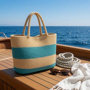 Sea Glass Striped Beach Tote Crochet Pattern PDF | Summer Beach Bag Pattern | Crochet Tote Bag | Instant Download