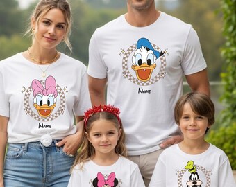 Custom Vintage Disney Character Family Shirts, Personalized Name Disney Shirts, Matching Family Vacation Tees, Classic Cartoon Family Outfit