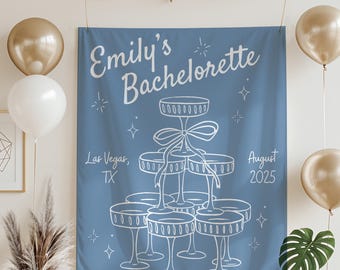 Champagne Tower Bachelorette Party Banner,Girls Weekend Photo Backdrop,Cocktail Art Tapestry,Bridal Toast Decor, Beach Bachelorette Backdrop