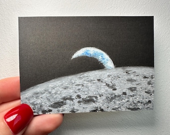 Impresión ACEO Luna Artemis 2 Misión Espacial Copia Luna Joy Earthset Miniatura Pintura Lunar Viaje Espacial Misión Espacial Arte Lunar Artemis II