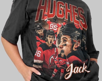 Koszulka vintage Jack Hughes Shirt Bootleg T-shirt - amerykański hokeista unisex koszulka sportowa FF152