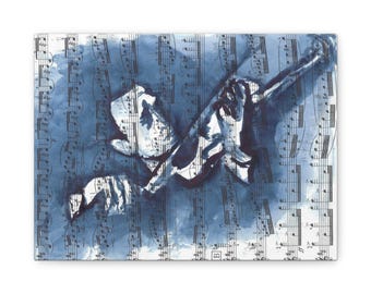 God's Fiddler in D Major, Watercolor on Vintage Sheet Music, Matte Canvas, Stretched, 12"x9"