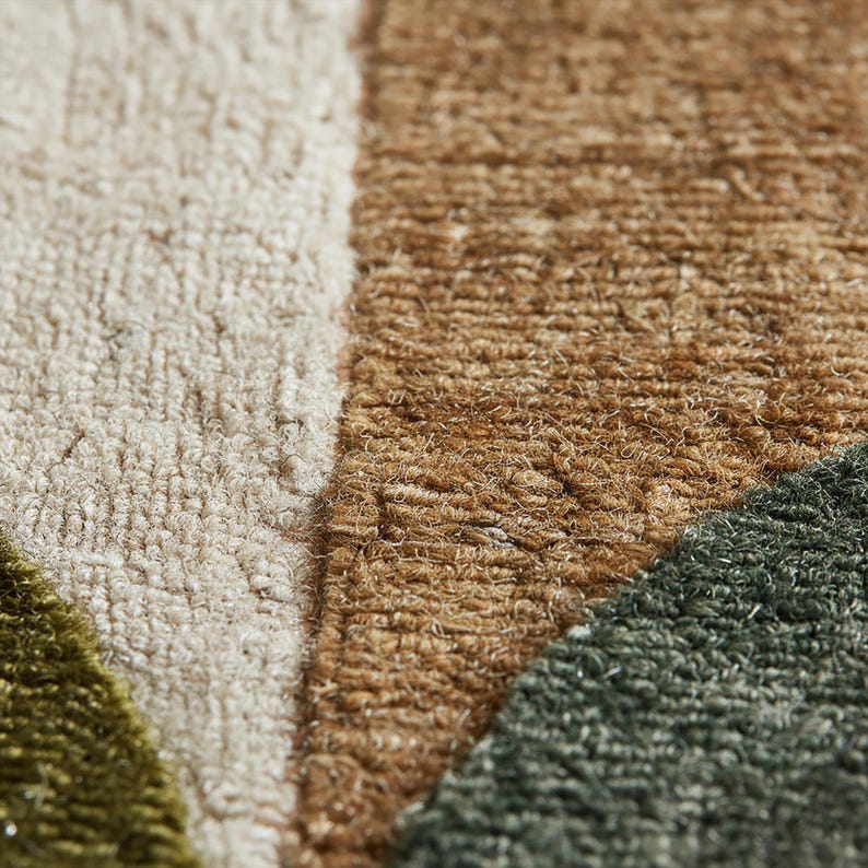 Abstract Leaf Pattern Area Rug Sage Green & Olive Abstract Hand-tufted Wool Rug - Rectangle Modern ...