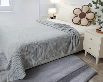 Musselin Decke aus 100% Baumwolle, Atmungsaktive Leichte 6-Schicht Sommer Decke, Bauernhaus Tagesdecke Gemütliche Bettwäsche, Wirf für Couch und Bett
