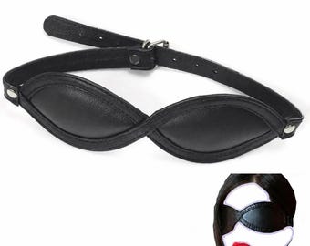 Real Cowhide Leather Padded Blindfold, Soft Black Leather Eye Mask, Adjustable BDSM Blindfold, Bondage Restraint Gear, Leather Sleep Mask