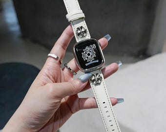 Gotiskt läderarmband för Apple Watch med korsnibbar, rockigt armband för män och kvinnor