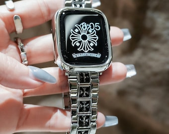 Pasek do zegarka Apple Watch z metalowym krzyżem, pasek ogniwowy ze stali nierdzewnej, luksusowy pasek do zegarka iWatch w stylu gotyckim