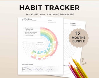 Minimalist Habit Tracker Bundle – Monthly, Weekly, Daily | A4, A5, Letter, Half | Printable PDF