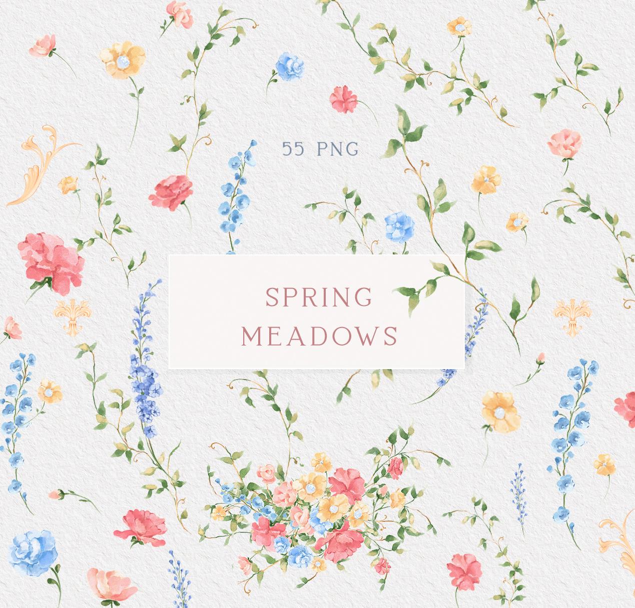 Hand Painted Watercolor Floral Wreath Clipart, Spring Wildflowers ...